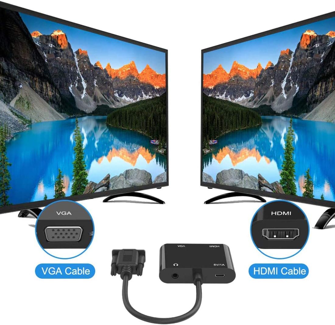GrayRabbit VGA to HDMI Adapter with Audio and USB Cables for Computers, Laptops, Monitors, Projectors, HDTVs
