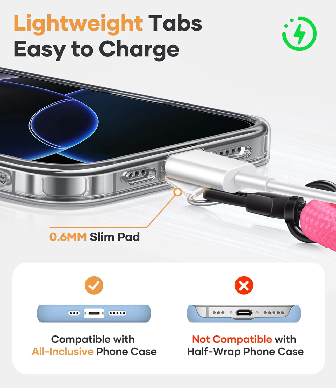 for Phone Lanyard Crossbody with 2X Phone Tabs, Sturdiness Comfortable Retractable Cellphone Lanyard, Secure Carabiner, Universal Neck Wrist Strap for Daily & Outdoor Activities, Pink