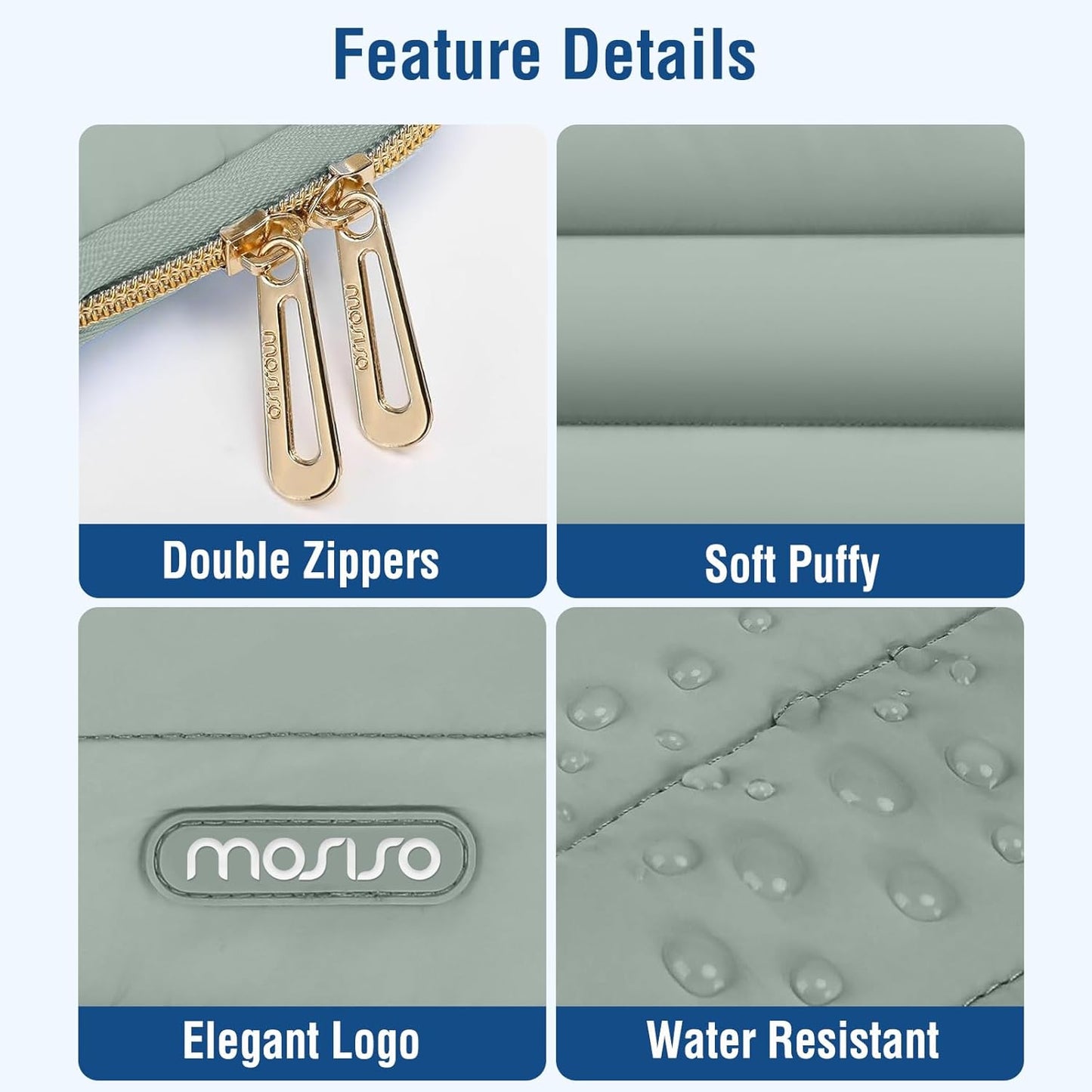 MOSISO 15-15.6 inch Laptop Case, 16 inch Puffy Laptop Sleeve Compatible with MacBook Pro 16, HP Dell ASUS Acer Toshiba Lenovo Notebook Computer, Polyester Horizontal Bag with Small Case, Antique Green