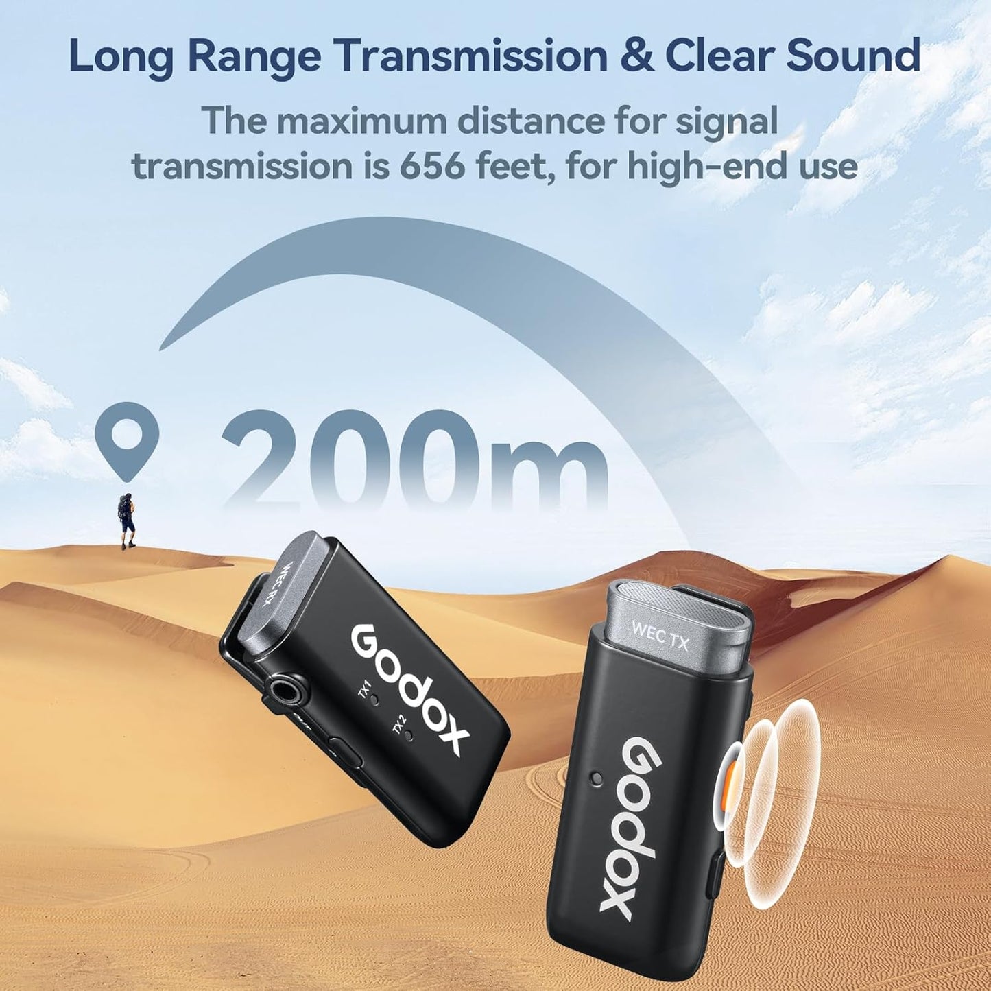 GODOX Wireless Lavalier Microphone for iPhone/Android Phone with Noise Cancellation(2 TX + 1 RX + Charging Case),Mini Mic for DSLR Cameras/PC/Live Streaming,200m/656ft,with Battery Level Display