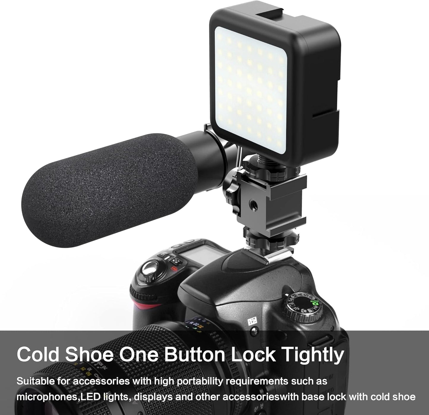 Triple Cold Shoe Mount Cold Shoe Adapter, 360 Degree Swivel Aluminum Camera Hot Shoe Extension Bracket with 3 Port Cold Shoe Mounts for Camera Cage Flash LED Light Monitor Microphone