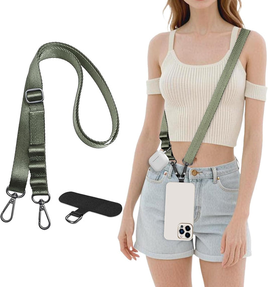 Universal Adjustable Nylon Phone Lanyard - 20MM Multi-Color Options for iPhone Samsung Smartphones (Fits Most Cases) Black