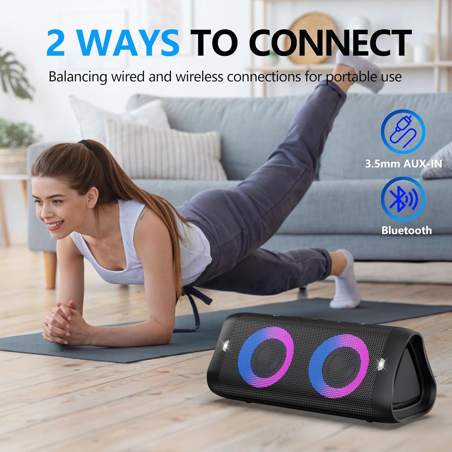 DONOW Portable Bluetooth Speaker with Lights, 30W Stereo Sound, Bass Boost, IPX5 Waterproof, 20H Playtime, Built-in Mic, Speakers Bluetooth Wireless for Home, Party, Outdoor, Travel(Black)