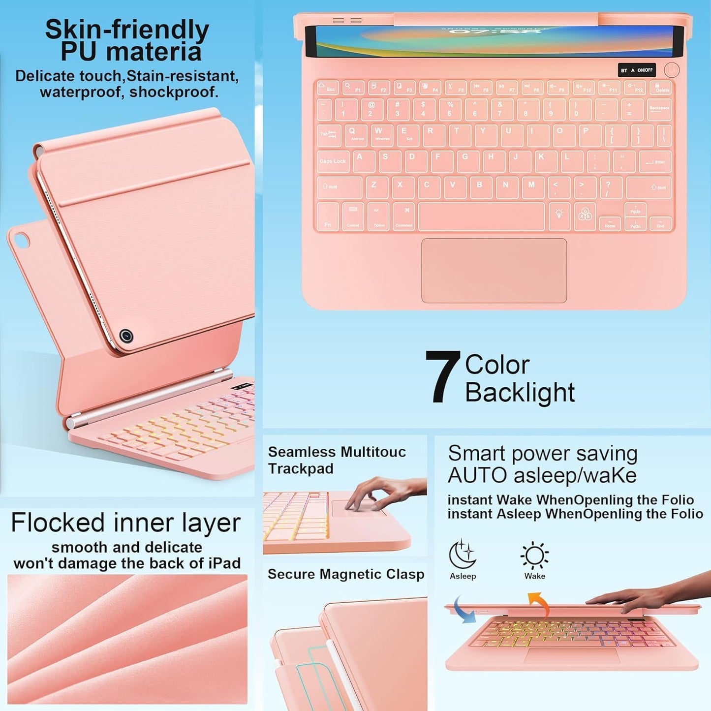 for iPad 9th Generation Case with Keyboard,Magic Style Keyboard Case for iPad 9th/8th/7th Gen 10.2 inch - Floating Cantilever Magnetic Stand Multi-Touch Trackpad (Rose Gold)
