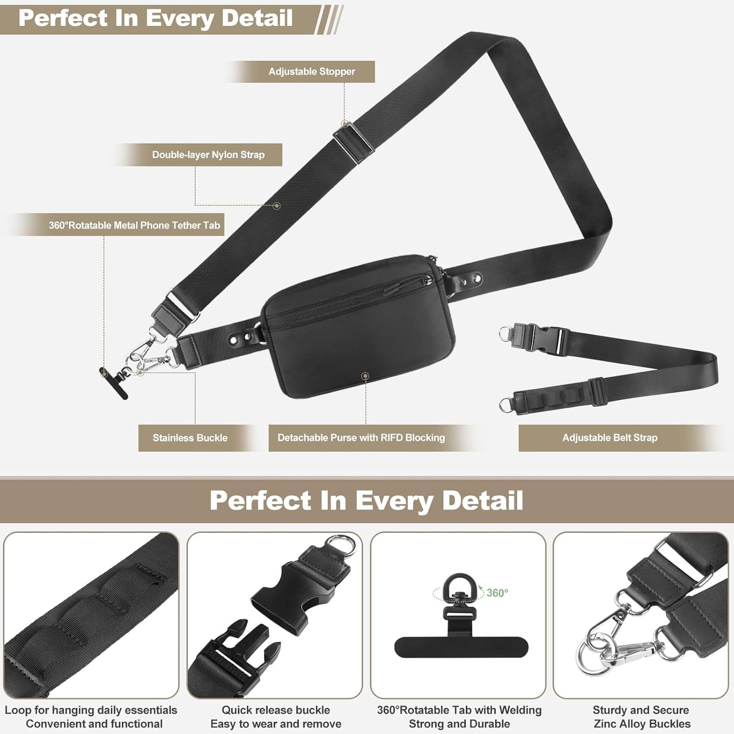 Phone Strap Crossbody, Clip and Go Strap for Phone with Wallet Crossbody, Adjustable Phone Lanyard Belt Strap with Detachable RFID Wristlet Wallet (XL)