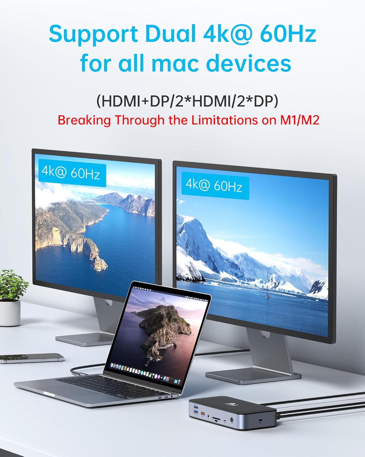 DisplayLink Docking Station,15-in-1 DisplayLink Dock for MacBook M1/M1 and Windows,2 HDMI Port,2 DP Port, 120W DC Power Supply,6 USB Ports,2.5G Gigabit Ethernet, SD/Micro sd,Audio