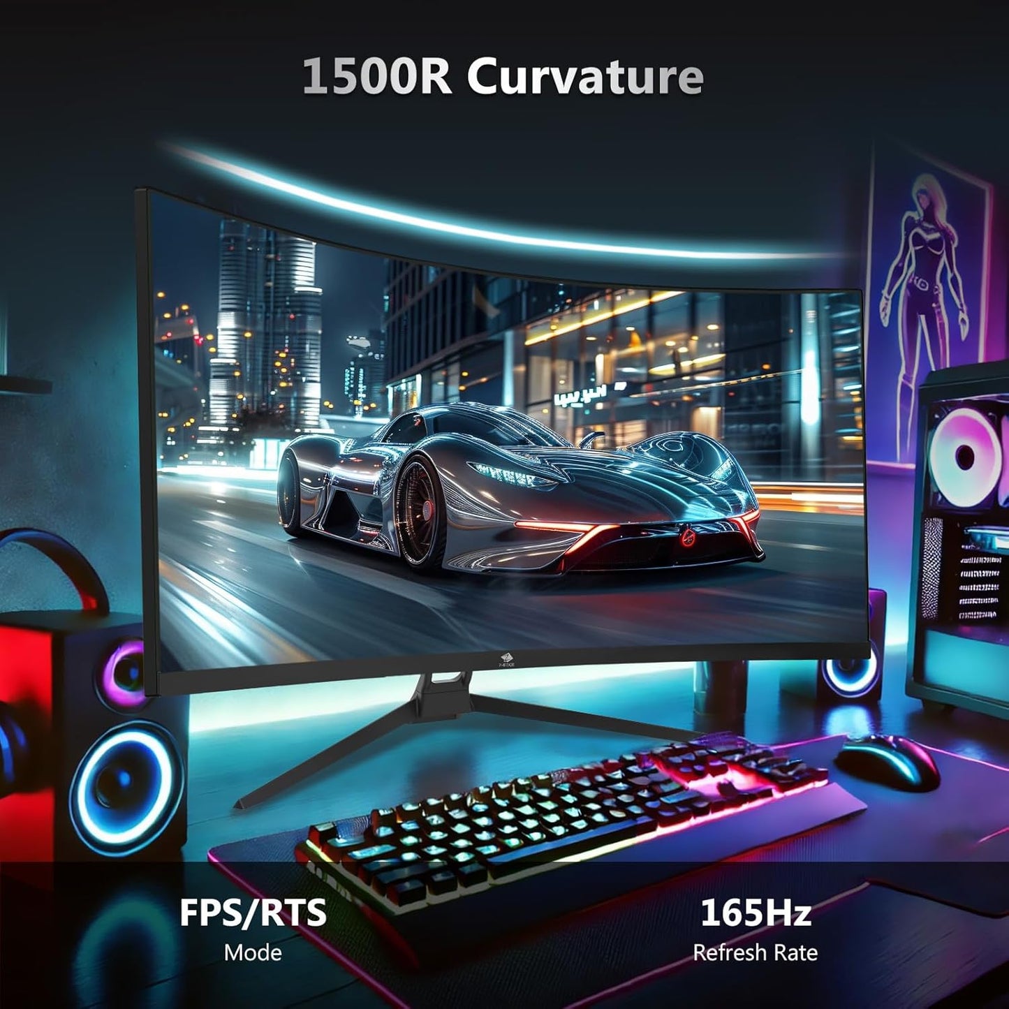 Z-Edge 34" Curved Gaming Monitor, WQHD 1440P 165Hz 144Hz PC Monitor, MPRT 1ms, 21:9 Aspect Ratio, 1500R, 16.7M Colors, 3000:1 Contrast, UG34 Frameless Bezel, 2X DP 1.4 Ports and 2X HDMI 2.0 Port