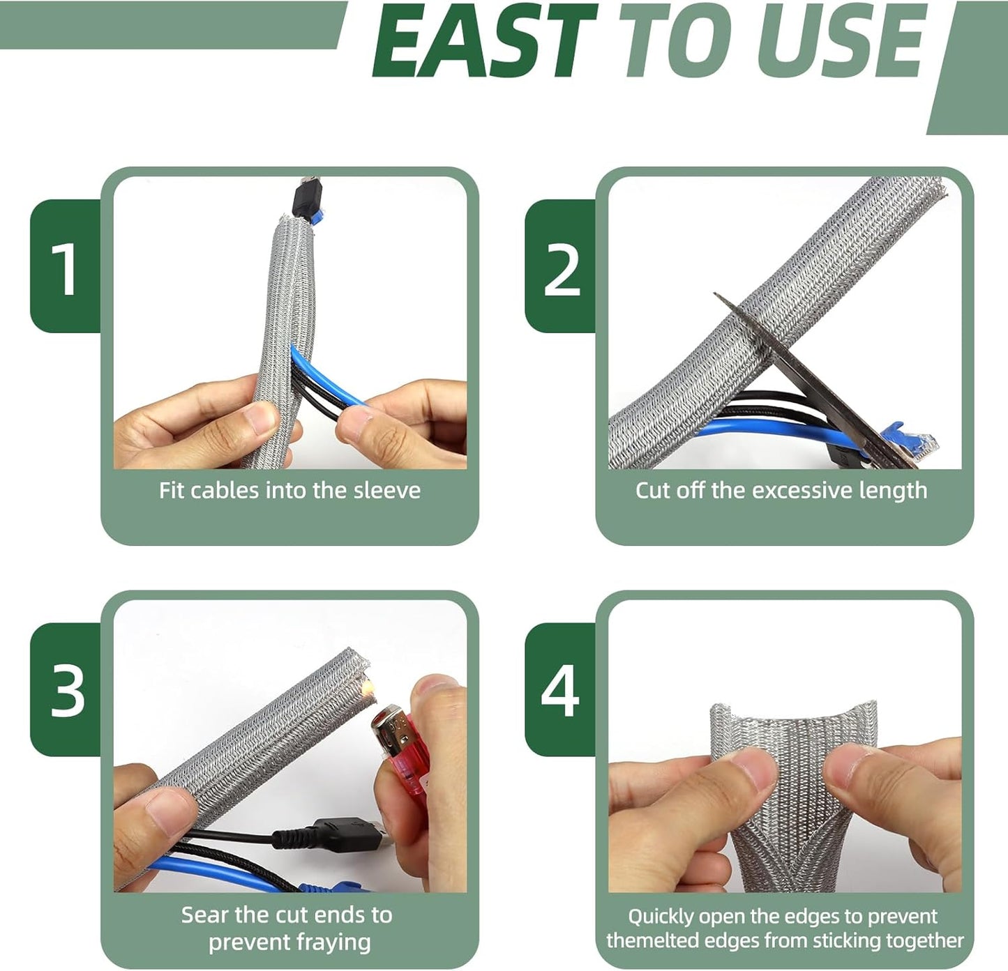 Split Wire Loom Tubing, Cable Protector Sleeve, Braided Cable Management for TV/Computer/Home Theater/Engine Bay, Cord Protectors from Pets No Chew (Grey, 1/8"-25ft)