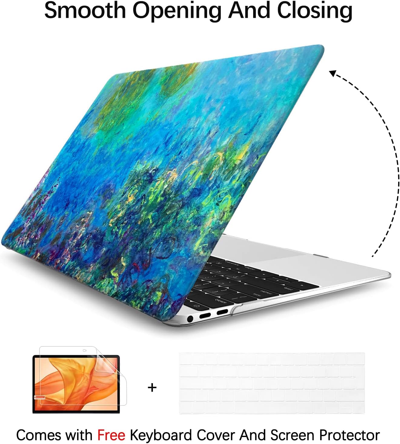 Compatible with MacBook Pro 13 inch Art Case Skin, 2022, 2021, 2020-2016 Release A1706/A1989/A2159 Plastic Watercolor Hard Shell with Keyboard Cover & Screen Protector (Wisteria by Claude Monet)