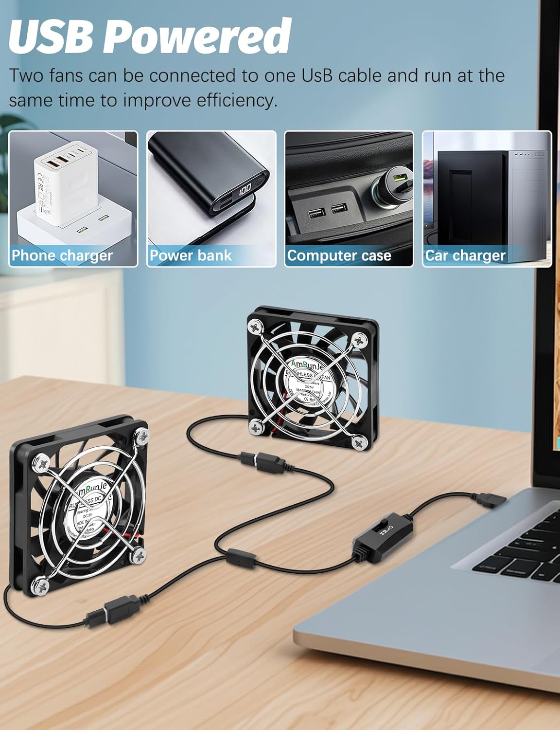 2 Packs USB Cooling Fan 60mm x 15mm 5V Brushless DC Fans Variable Speed for PC Computer Raspberry Pi Router Terrarium Helmet