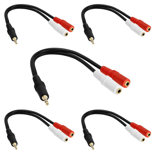 Cmple - 5 Pack 3.5mm Audio Stereo Y Splitter Extension Cable - 2 Ports 3.5mm Male to Female Headset Splitter Adapter