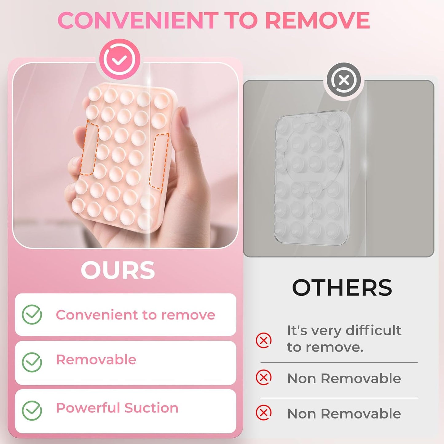for MagSafe Suction Mount - 29 Silicone Suction Cup Phone Mount with Magnetic Phone Grip, for iPhone 12/13/14/15/16 Series, Hands-Free Sticky Grip for TikTok/Instagram, Light Pink