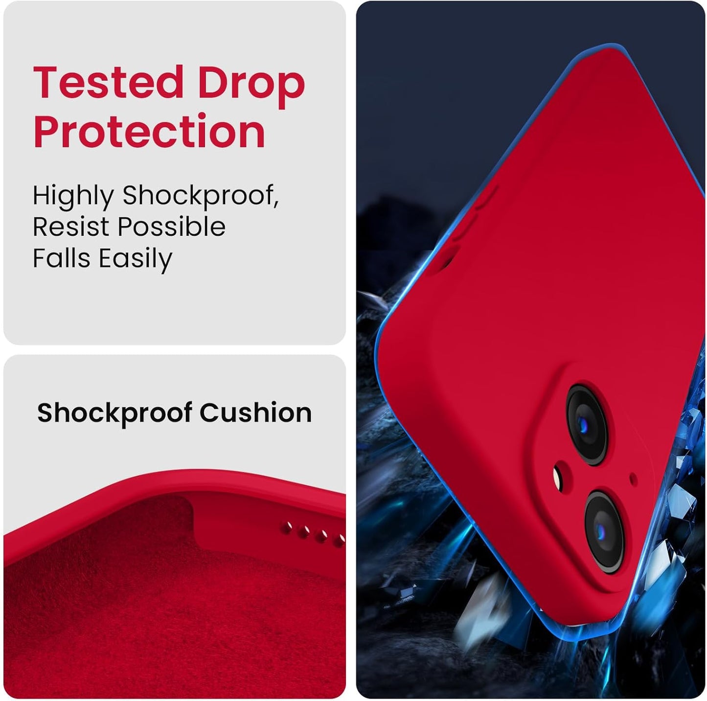 FireNova Designed for iPhone 14 Case, Silicone Upgraded [Camera Protection] Phone Case with [2 Screen Protectors], Soft Anti-Scratch Microfiber Lining Inside, 6.1 inch, Deep Red