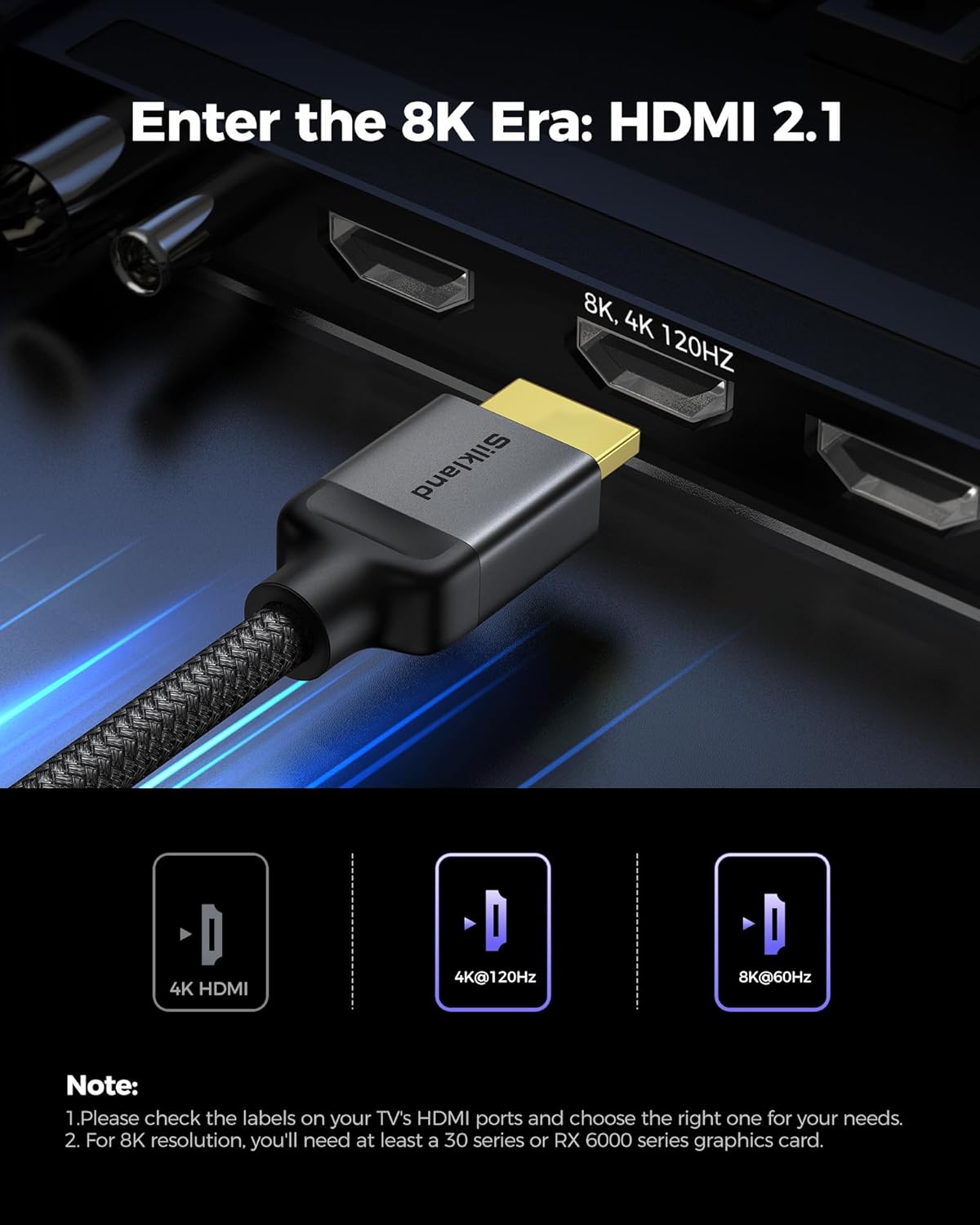 Silkland 10K 8K HDMI 2.1 Cable 15FT, [4K@240Hz 144Hz, 8K@60Hz, 2K@240Hz] Ultra High Speed HDMI Cable 48Gbps, HDR10+, eARC, HDCP 2.3, Compatible for Xbox/PS5/PS4/Roku TV