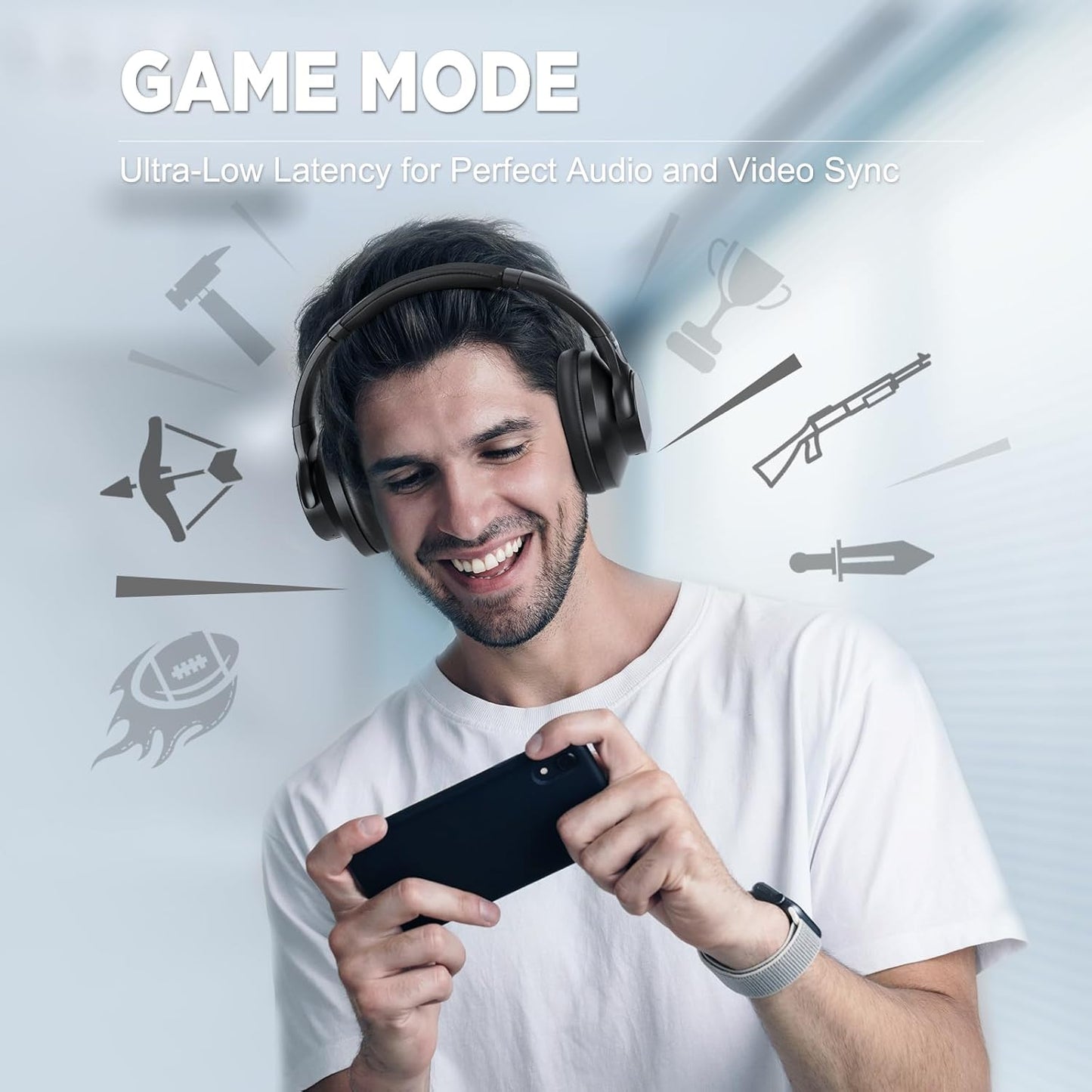 TUINYO Wireless Headphones Noise Cancelling Over Ear Bluetooth Headphones with 60H Playtime, Deep Bass Hi-Fi Stereo Sound & Comfortable Earpads for Travel, Home and Office-Black