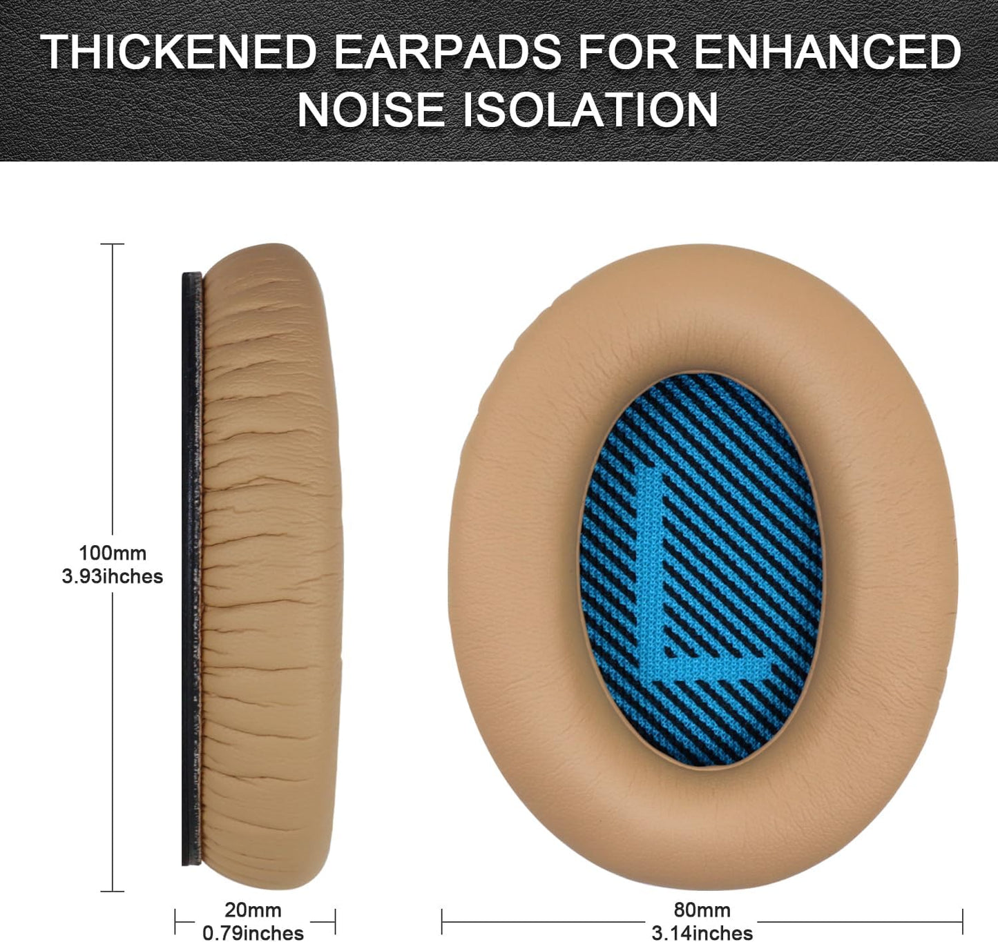 Replacement Ear Pads for Bose QuietComfort 15(qc15/QC15), Headphone Ear Covers, High Density Memory Cotton, Soft Leather, Adaptive Noise Isolation Headphones Pads Cushions-Khaki