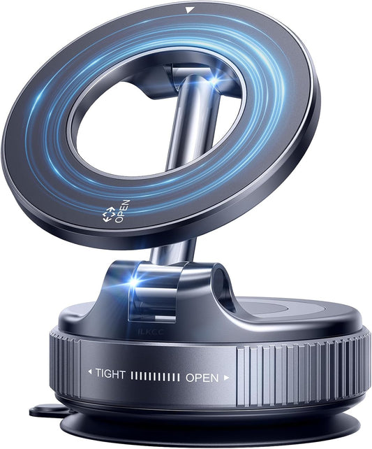 Vacuum Suction Magnetic Phone Holder, 2025 Upgraded Vacuum Suction Cup Mount for Magsafe, 360° Adjustable Foldable Portable Magnetic Car Phone Stand for Cars/Gyms/Mirrors/Smooth Surface (Black)