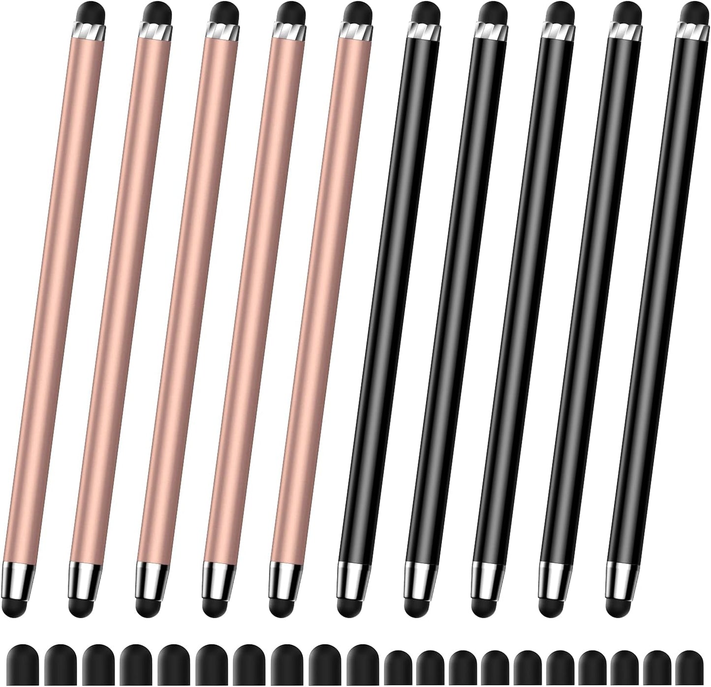 10 PCS Stylus,Stylus Pen for Touchscreen,Stylus 2-in-1 High Sensitivity & Precision Suitable for All Touch Screens of iPhone/ipad/Android Tablets(10 Stylus Pen Rose Gold/Black + 20 Tips)