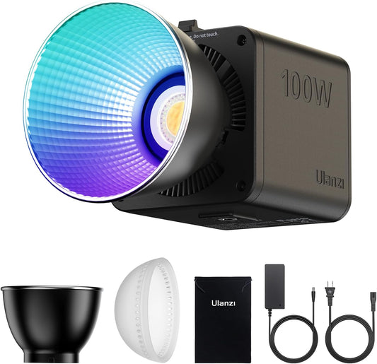 ULANZI 100W RGB Portable LED Video Light w DC Power Adapter, 111Wh Build-in Battery Metal Mini Adjustable Color Temperature COB Continuous Output Lighting Handheld Spotlight 2700K-6500K for Video