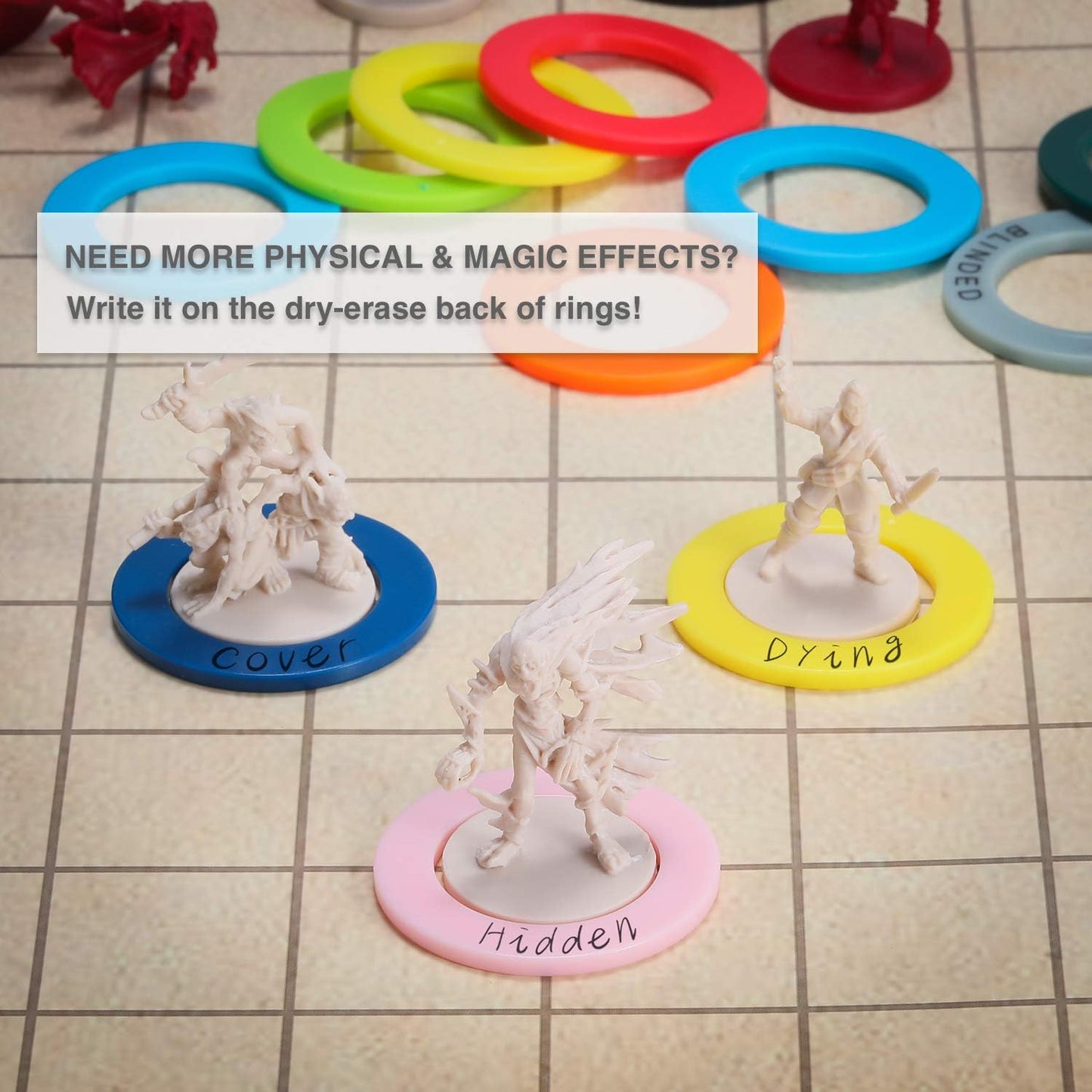 Upgraded ALIZERO DND Miniatures Condition Rings - 96 D&D Status Effect Markers in 24 Frequently Used Conditions - Pathfinder and Dungeons & Dragons Accessories - Premium Storage Box with Foam Padding