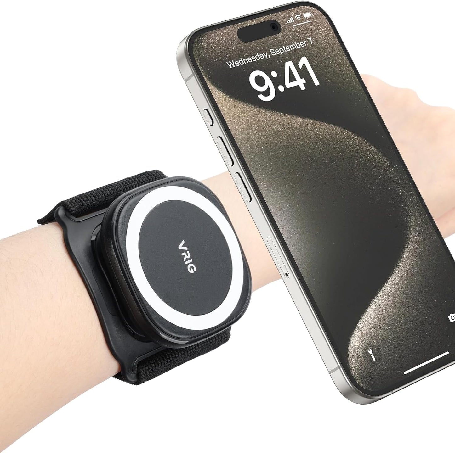 VRIG 360 Rotatable Magnetic Wristband Phone Holder, Armband Cell Phone Holder, Magnetic Phone Holder, Compatible with magsafe iPhone 16 15 14 13 12 Pro Max Plus Mini