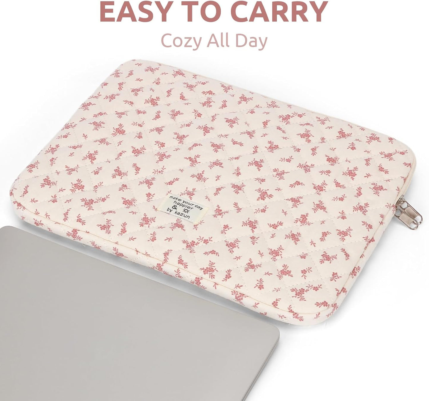 Puffy Laptop Sleeve 13-15.6 Inch Cute Quilted Laptop Protective Case Padded Floral Computer Sleeve for MacBook (A-Pink, 11 Inch)