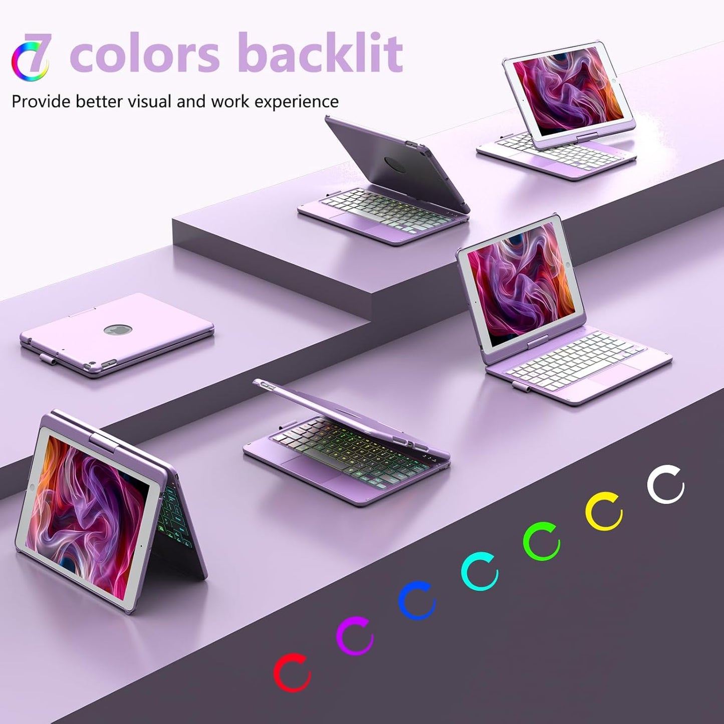 HOTLIFE Case with Keyboard for iPad 10.2,Touch Trackpad Keyboard Case for iPad 9th Generation/8th/7th Gen, 10 Corlor Backlit - 360° Rotatable Protective Cover with Pencil Holder