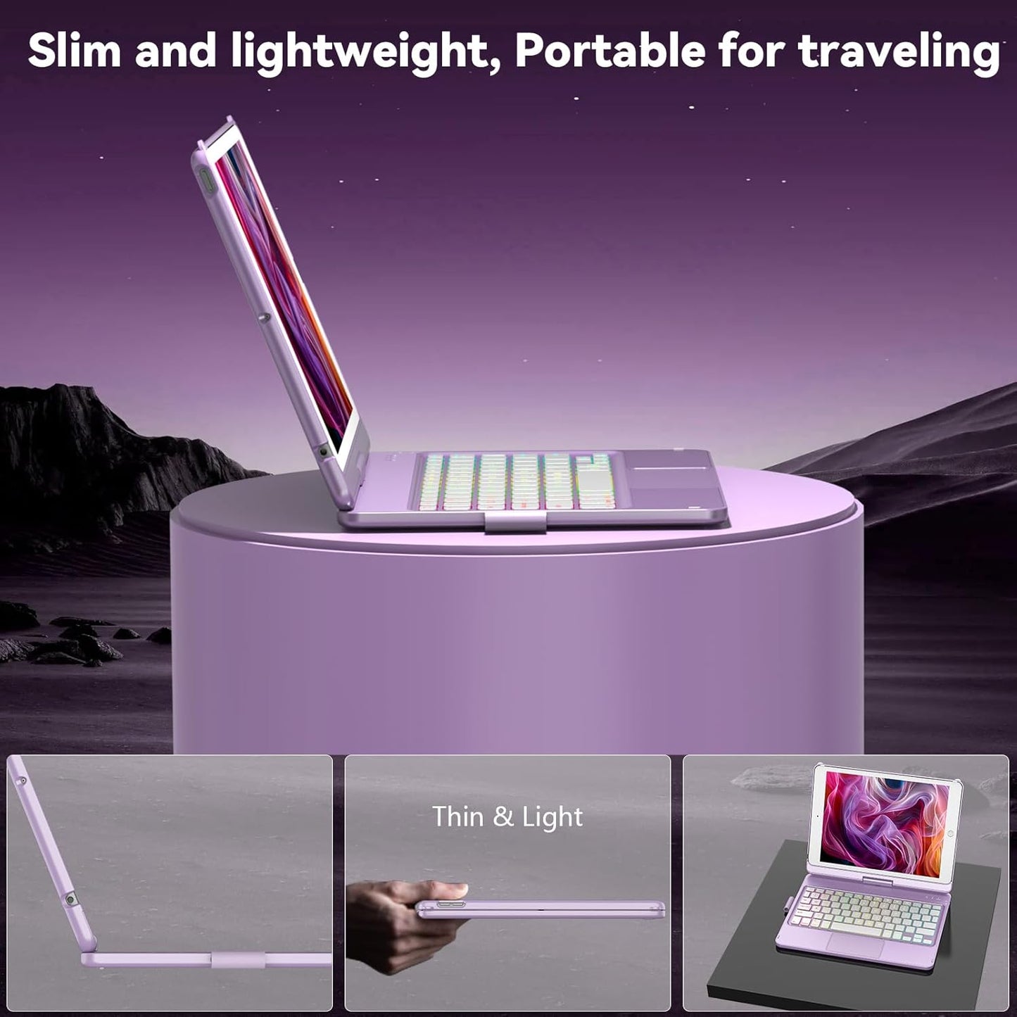 HOTLIFE Case with Keyboard for iPad 10.2,Touch Trackpad Keyboard Case for iPad 9th Generation/8th/7th Gen, 10 Corlor Backlit - 360° Rotatable Protective Cover with Pencil Holder