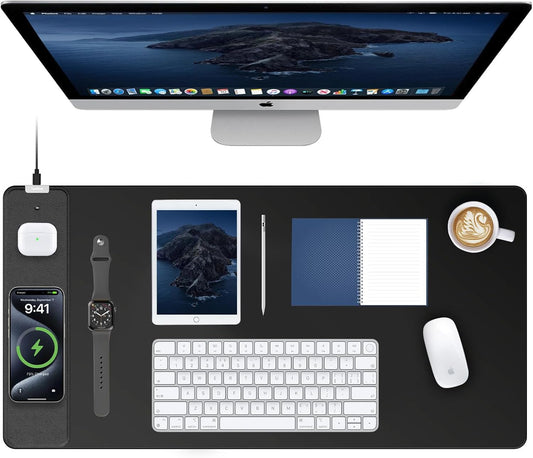 TopMade Mouse Pad with 15W Fast Wireless Charging, 31.5"x15.75" XXL Large Gaming Waterproof Desk Pad with Ultra-Smooth Surface, Non-Slip Base, Computer Desk Mat for MacBook, PC, Laptop, Black