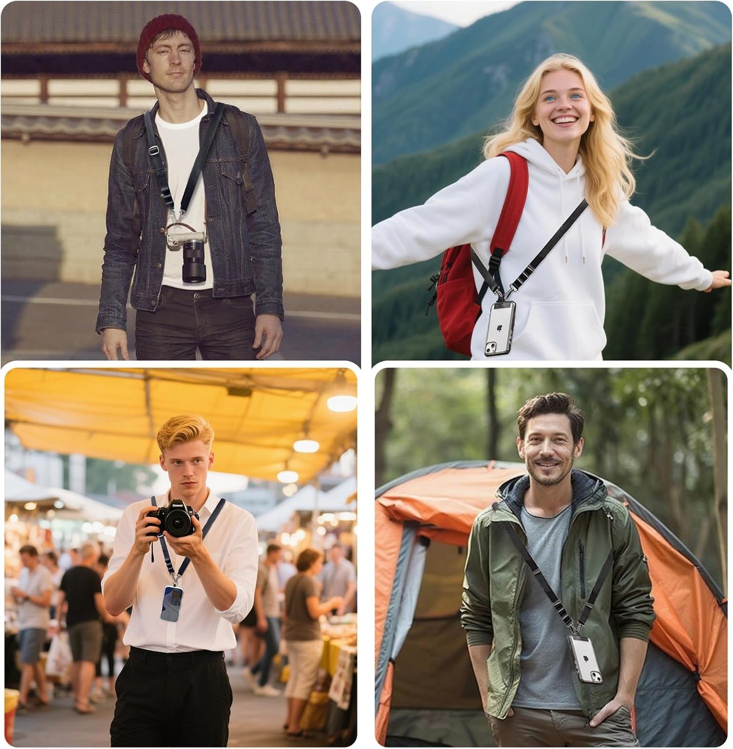 Universal Adjustable Nylon Phone Lanyard - 20MM Multi-Color Options for iPhone Samsung Smartphones (Fits Most Cases) Black