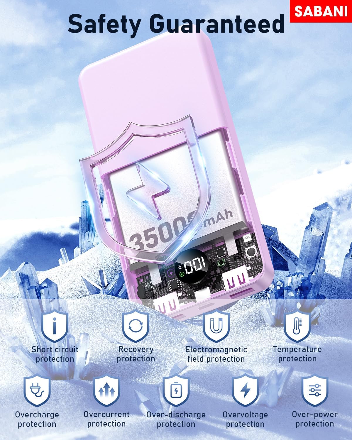 SABANI Portable Charger 35000mAh Power Bank - Portable Battery with 4 Built in Cables, 22.5W Fast Charging Battery Pack Compatible with iPhone 16 15 14 13 Samsung Android Phone etc (1 Pack, Purple)