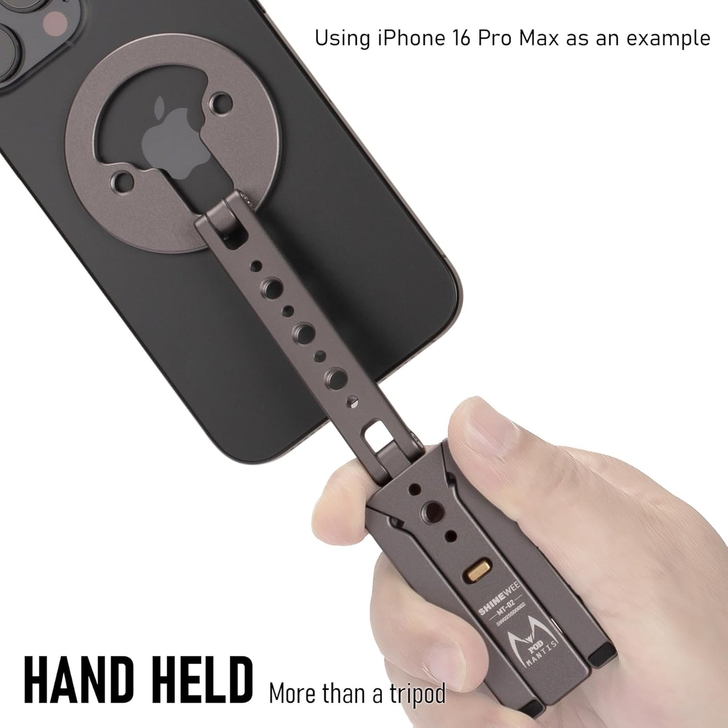 Magnetic Tripod for iPhone 12/13/14/15/16 & MagSafe Cases | Handy Phone Stand | 20 N52 Magnets Inside, Cold Shoe Mount, 1/4" Screw & Foldable Hook