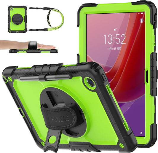 SEYMAC stock Tablet Case for Lenovo Tab M11 (TB-330FU/TB-330XU) 11 inch Drop-Proof Protection Cover with 360° Rotate Stand & Strap [Pen Holder] & Screen Protector/K11/Xiaoxin Pad 2024, Green+Black