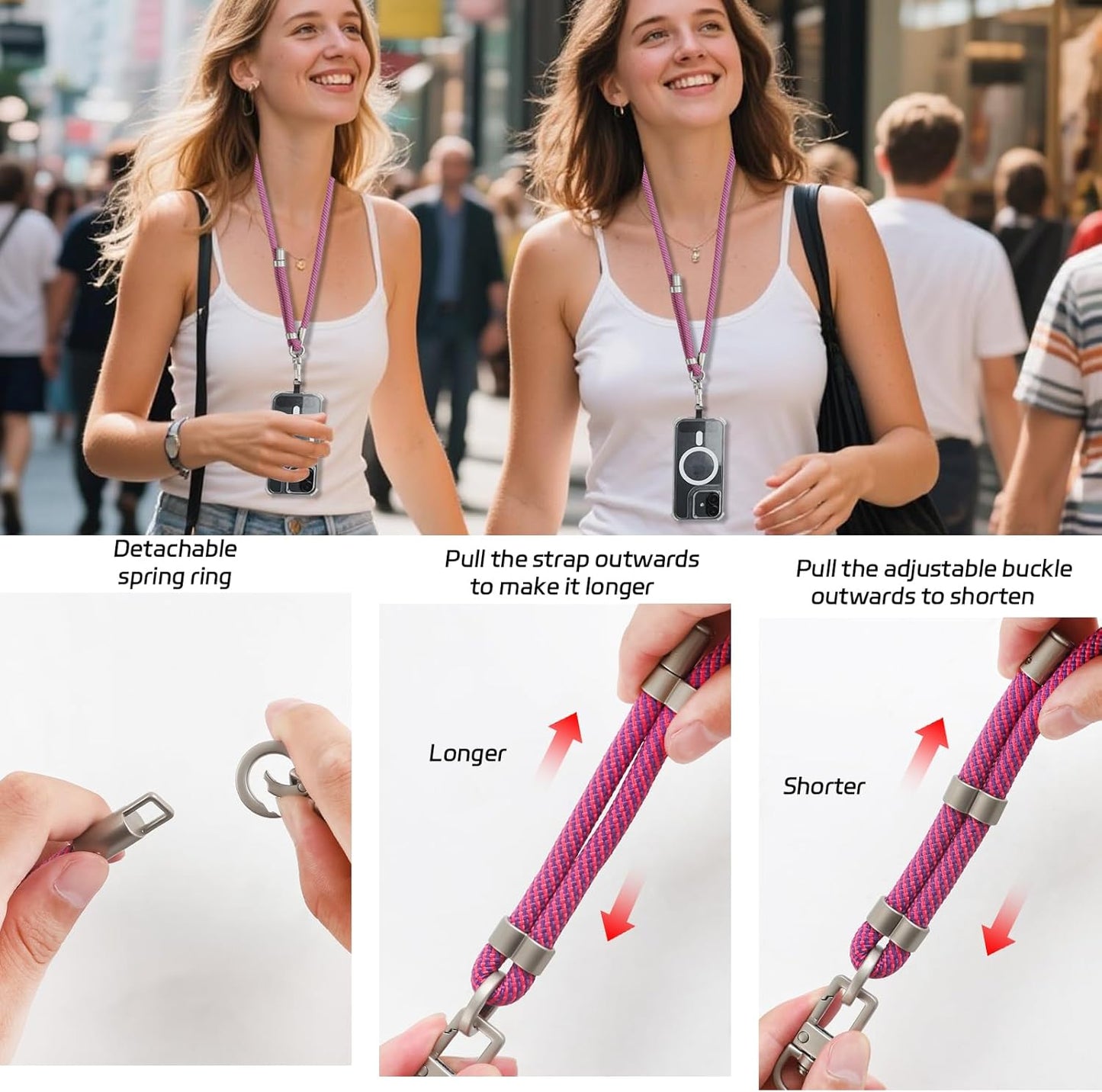 3-in-1 Adjustable Phone Lanyard Crossbody Cell Phone Neck Strap Universal Mobile Wrist Lanyard