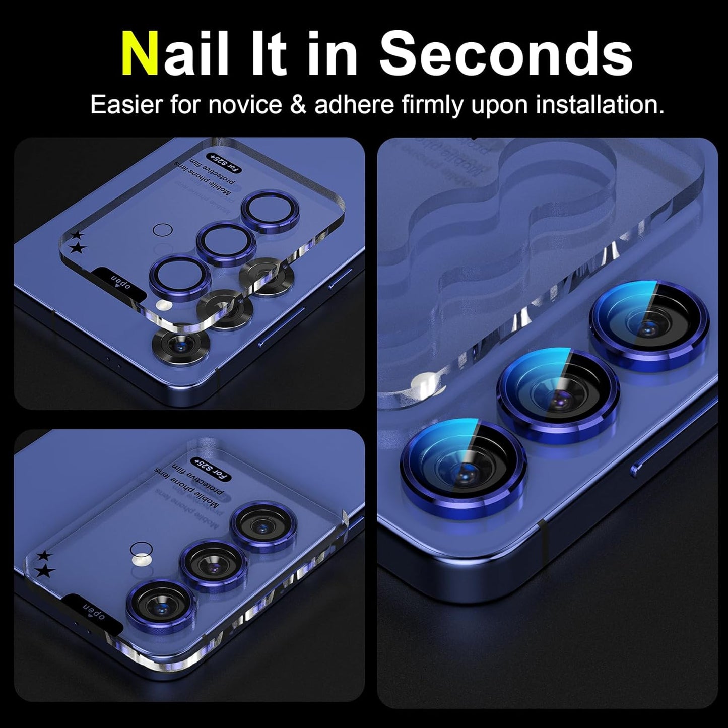 YWXTW Camera Lens Protector for Samsung Galaxy S25+ Plus Accessories [1:1 Fit & Ultra Clarity] 9H Tempered Glass Metal Individual Ring Camera Cover Screen Protector, Case Friendly (Navy)