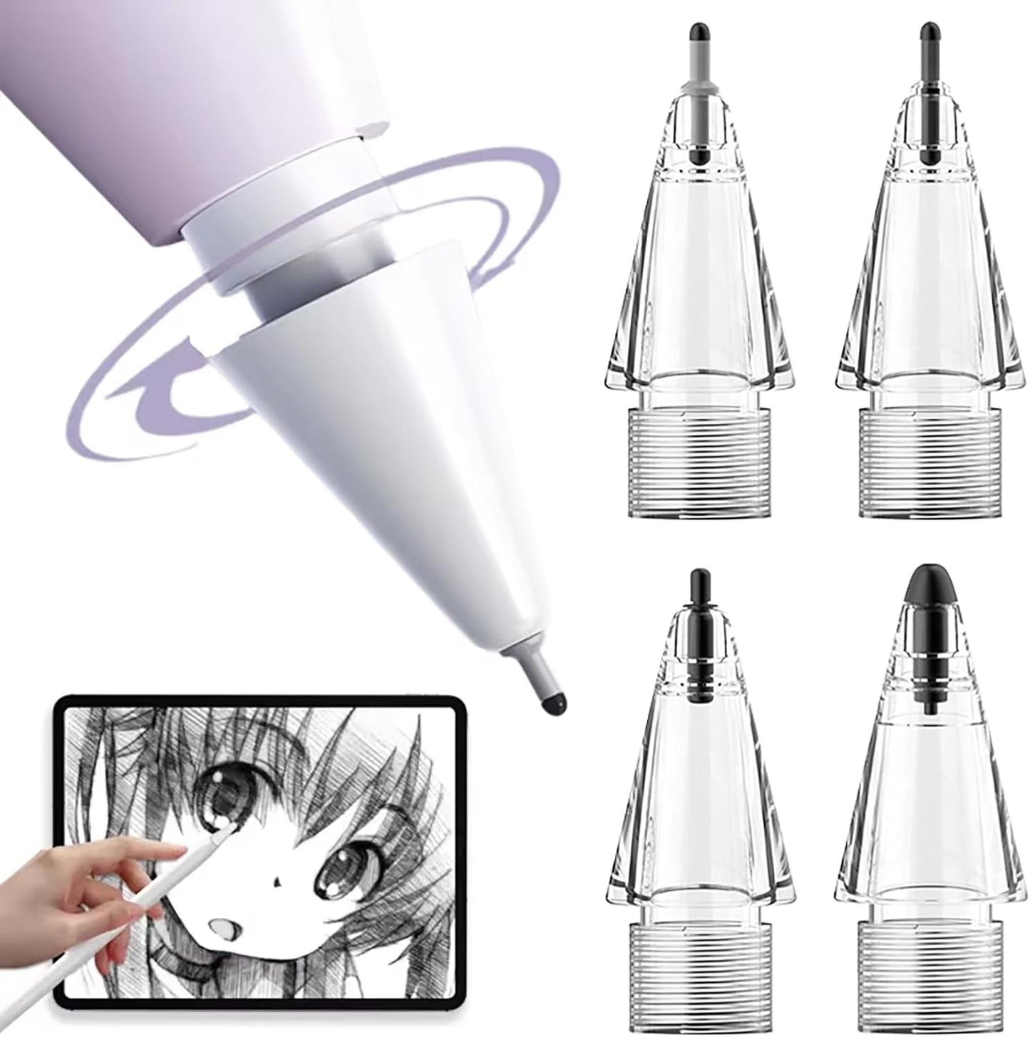 Replacement Tips for Apple Pencil, Upgraded Mix iPencil Tip for iPad Pro/USB-C / 1st Gen / 2nd Generation, Needle Pencil Tips with Case - Clear 4 Pack