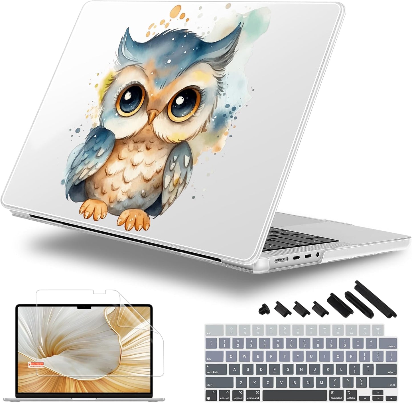 for MacBook Pro 16 inch Case 2021 2022 2023 2024 Release A3186 A3403 M4 A2991 M3 A2780 M2 A2485 M1 Pro/Max, Hard Shell Case with Screen Protector & Keyboard Cover, Cute owl