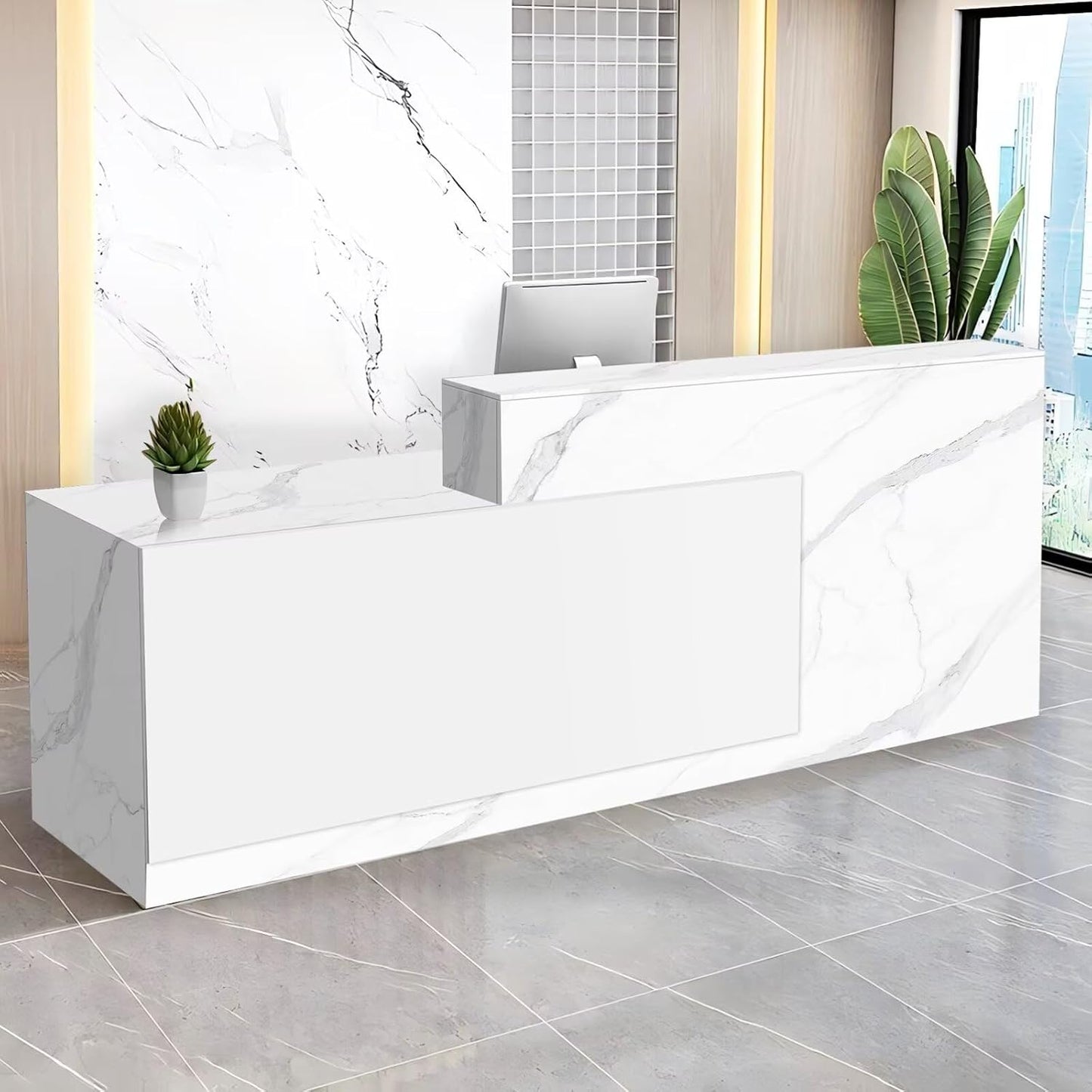 Reception Desk with Counter Modern Checkout Counter with Lockable Drawer Keyboard Tray Receptionist Desk for Office Salon Reception Table K Left 63inch/160cm