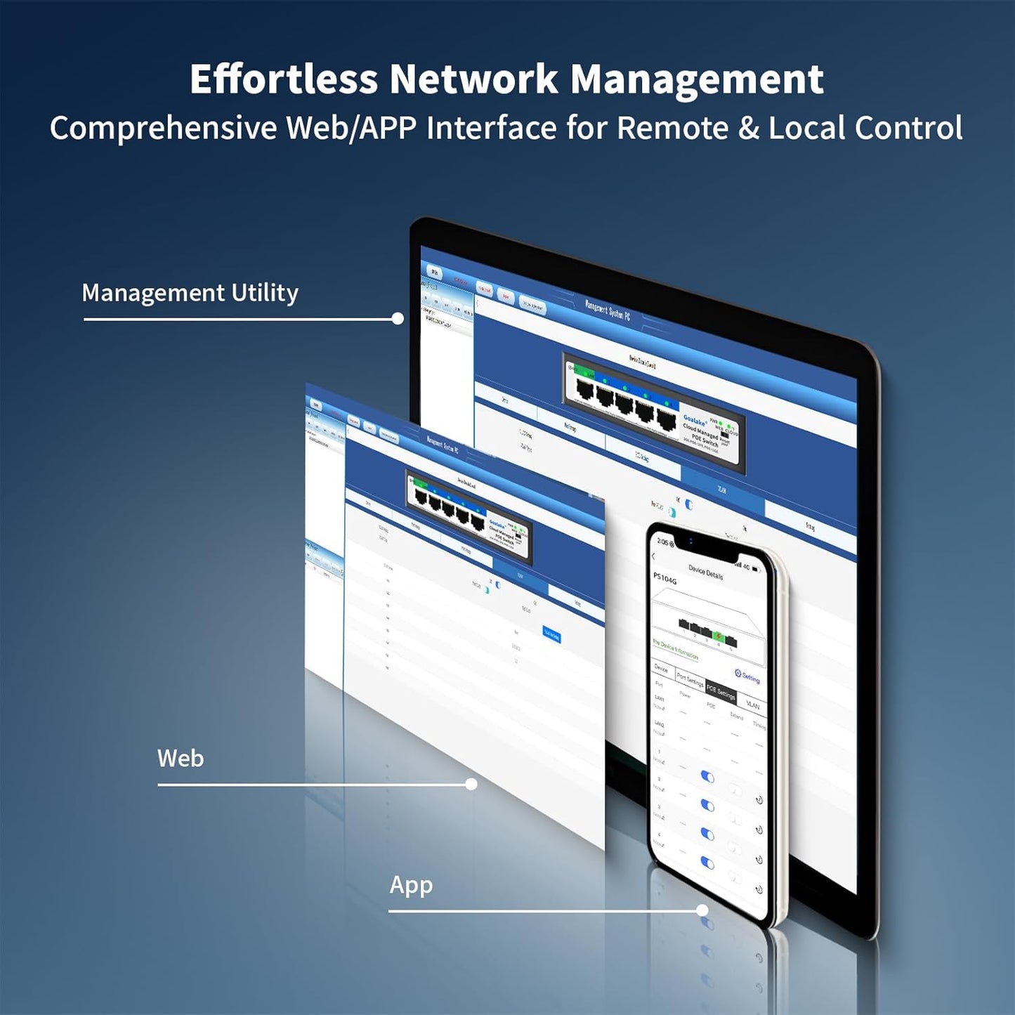 5-Port Ethernet PoE Switch (4 PoE Ports, 1 Uplink) with Extend Function, Easy Smart Managed Ethernet Switch, Plug & Play, Fanless Metal Design, VLAN, Qos,Desktop/Wall Mount