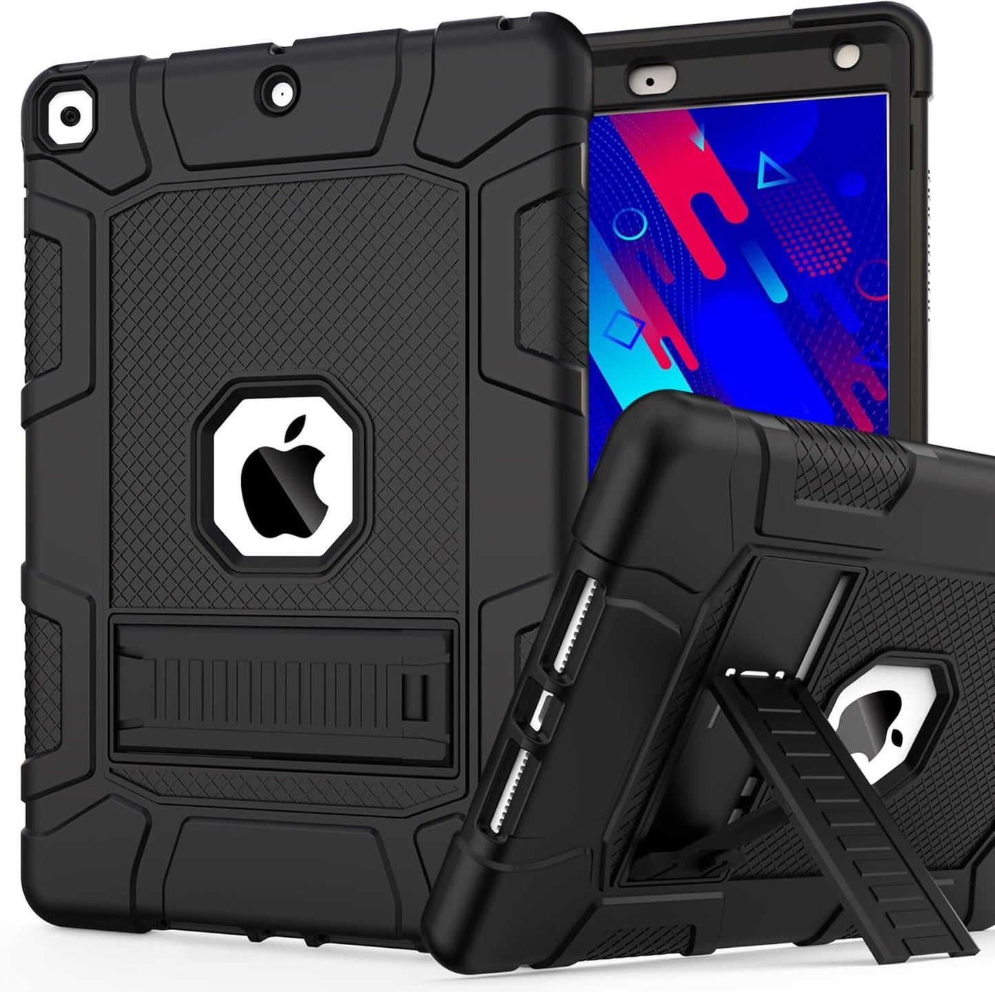 Rantice Case for 9th/8th/7th Generation, Hybrid Shockproof Rugged Drop Protective Case with Kickstand for iPad 10.2 Inch (2021/2020/2019 Release), Black