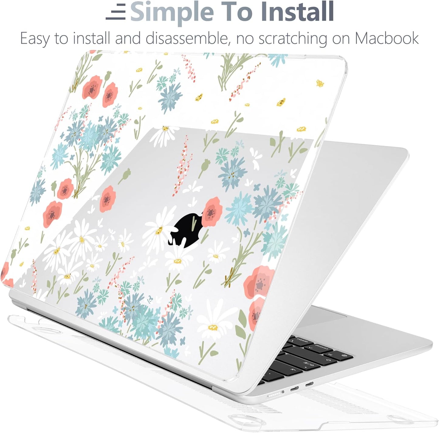 Batianda Premium Case for New MacBook Air 15 inch 2025 2024 2023 with M4 M3 M2 Chip, Floral Designed Protective Plastic Hardshell & Keyboard Cover & Screen Protector, Cute White Flower