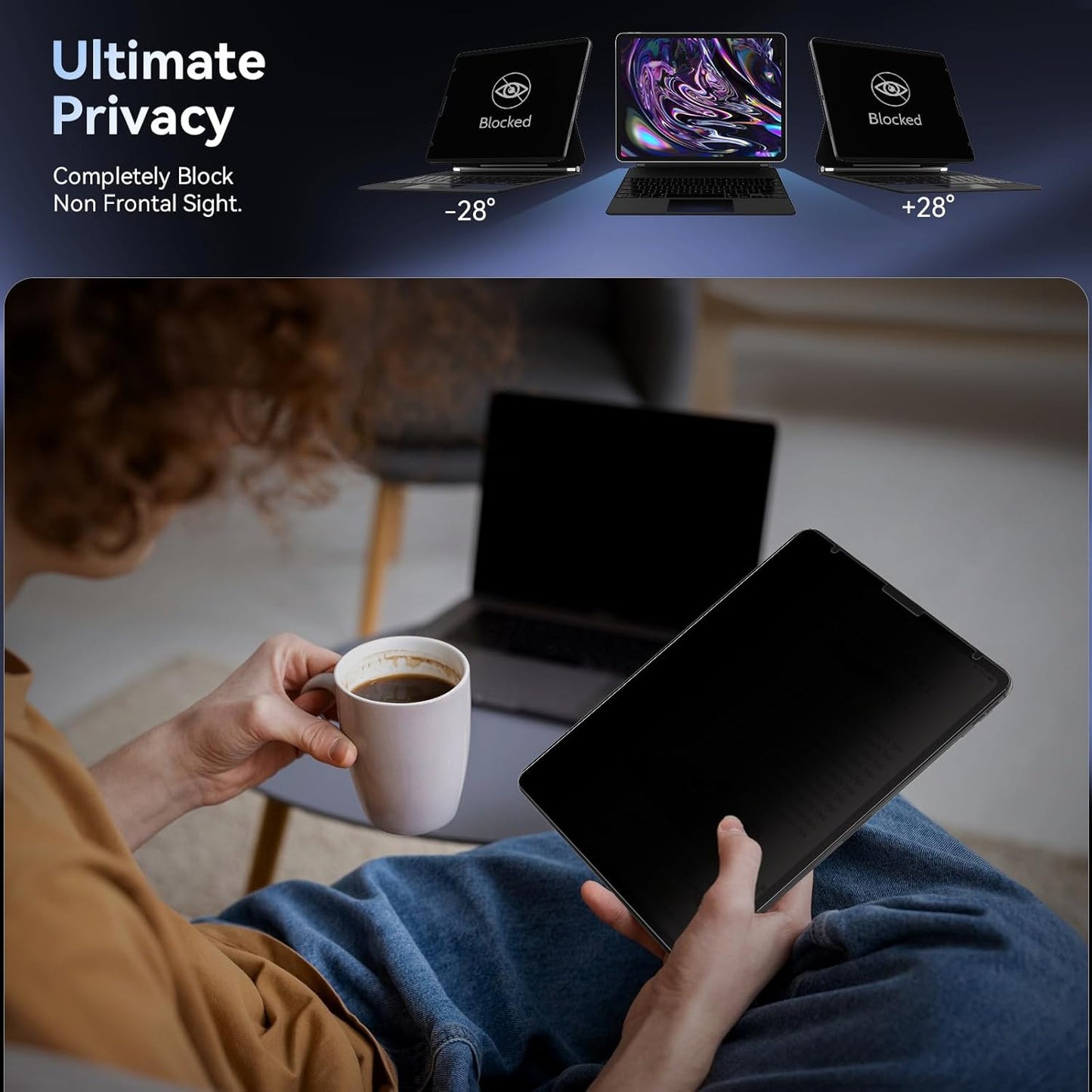 Privacy Screen Protector for iPad Air 5th&Air 4th (10.9 In)/ iPad Pro 11 (2022/21/20/18), Anti Glare Blue Light Spy Filter Private, High Sensitive Bubble-Free Easy Install Black Security Screen Shield