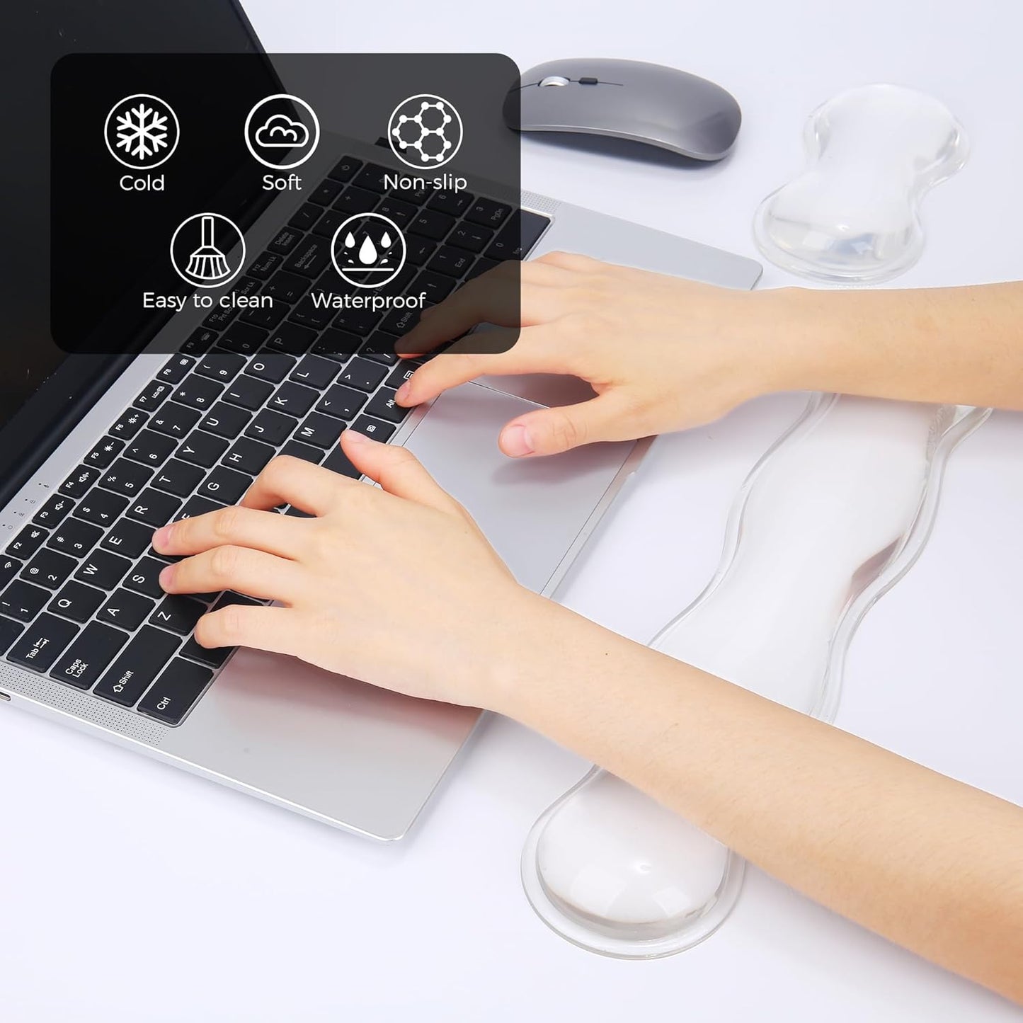 Gel Wrist Rest for Keyboard and Mouse, Wrist Rest for Keyboard, Mouse Wrist Support, Pain Relief, Cool Touch, Non-Skid, Mouse Wrist pad