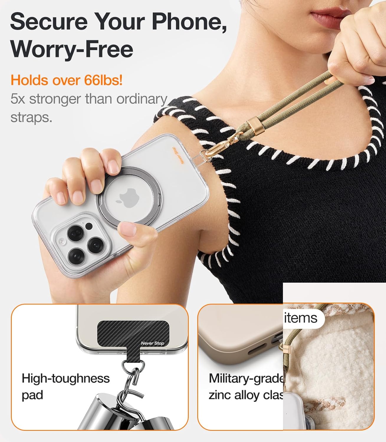 TORRAS Phone Lanyard Crossbody with 2 Phone Tabs, Adjustable Anti Theft Phone Strap for All Phones, Premium Metal Buckles, Skin-Friendly, Universal Cell Phone Neck lanyard for Women and Men, Blue