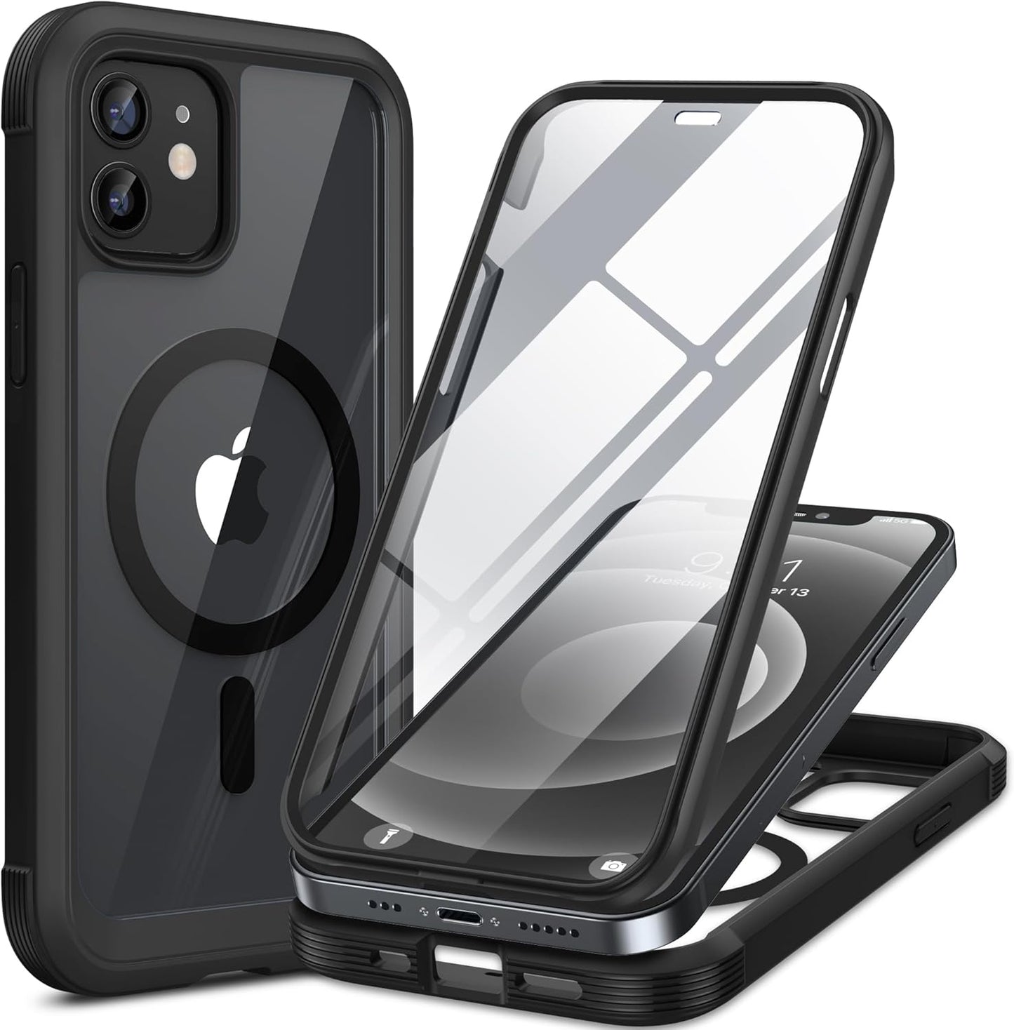 Miracase Magnetic for iPhone 12 mini Case, [360 Full-Body Protection & Complete Camera Guard], Drop & Scratch-Resistant, Shockproof, Stylish Clear iPhone Case, iPhone 12 mini Cover, Black