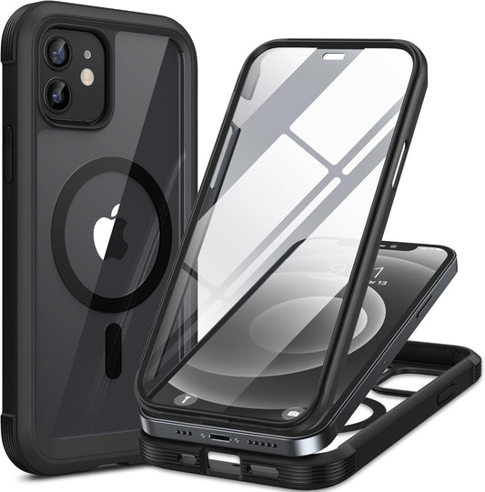 Miracase Magnetic for iPhone 12 mini Case, [360 Full-Body Protection & Complete Camera Guard], Drop & Scratch-Resistant, Shockproof, Stylish Clear iPhone Case, iPhone 12 mini Cover, Black