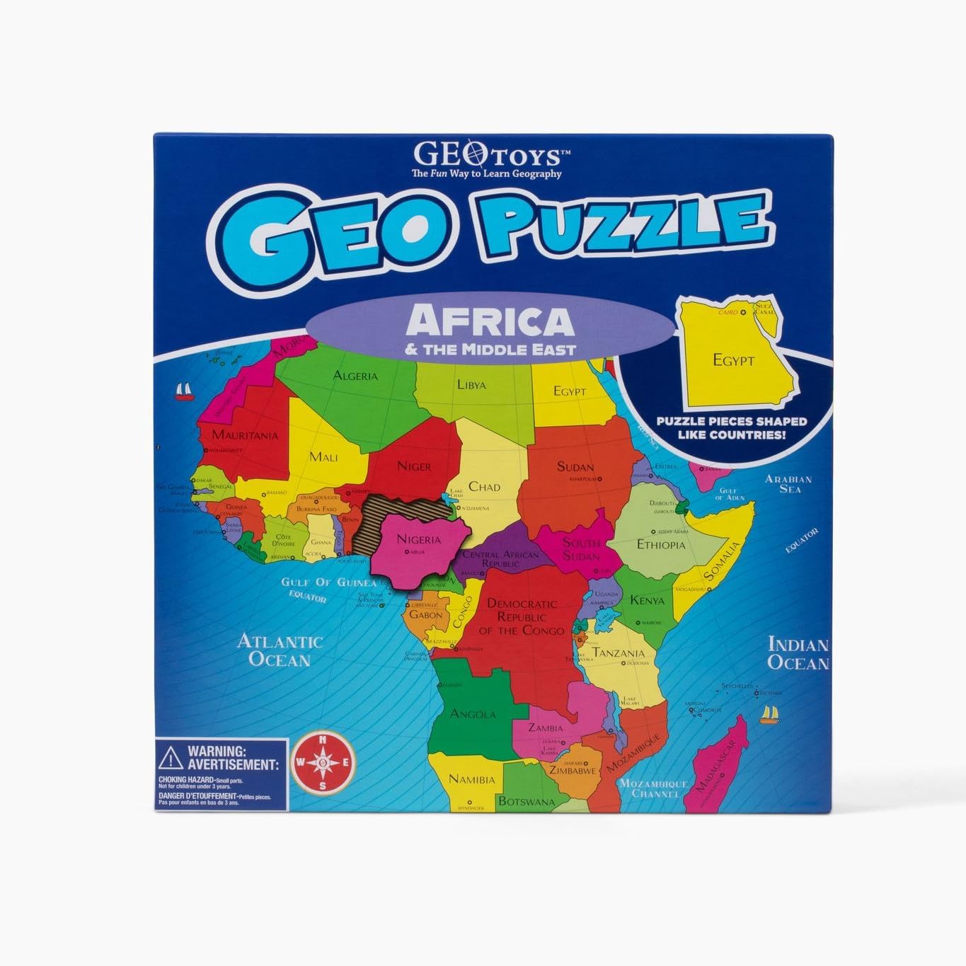 Geotoys GeoPuzzle, Africa and Middle East Shaped Jigsaw Puzzle, 65 Pc Geography Puzzle, Map Puzzle - Jigsaw Puzzles for Kids Ages 6-9 Years Old