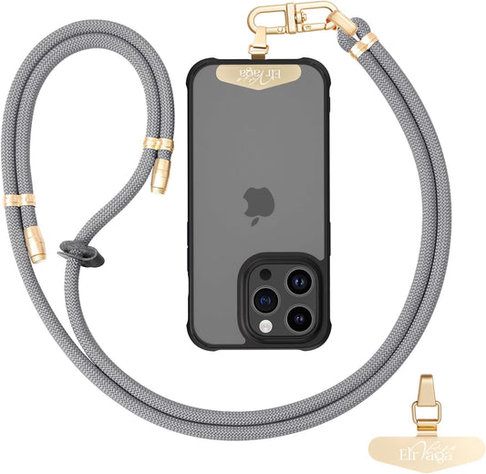 Adjustable Anti-Theft Phone Lanyard - 8mm Mountain Climbing Rope Neck & Crossbody Strap with Secure Locking Metal Clip - Rugged Outdoor Design for Smartphones (Light Gray)