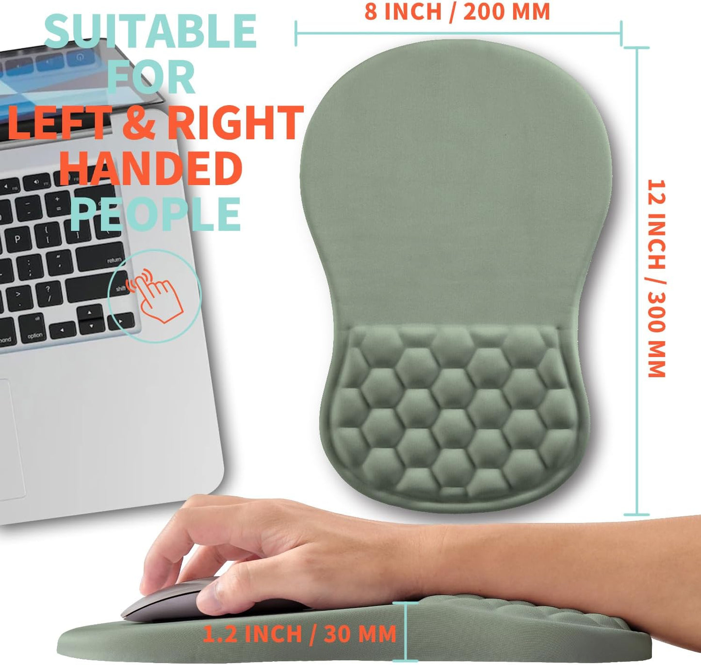 Ergonomic Mouse Pad Wrist Support with Memory Foam Massage Bulge, Carpal Tunnel Pain Relief Mousepad Wrist Rest for Mouse(12x8 inch, Light Green)