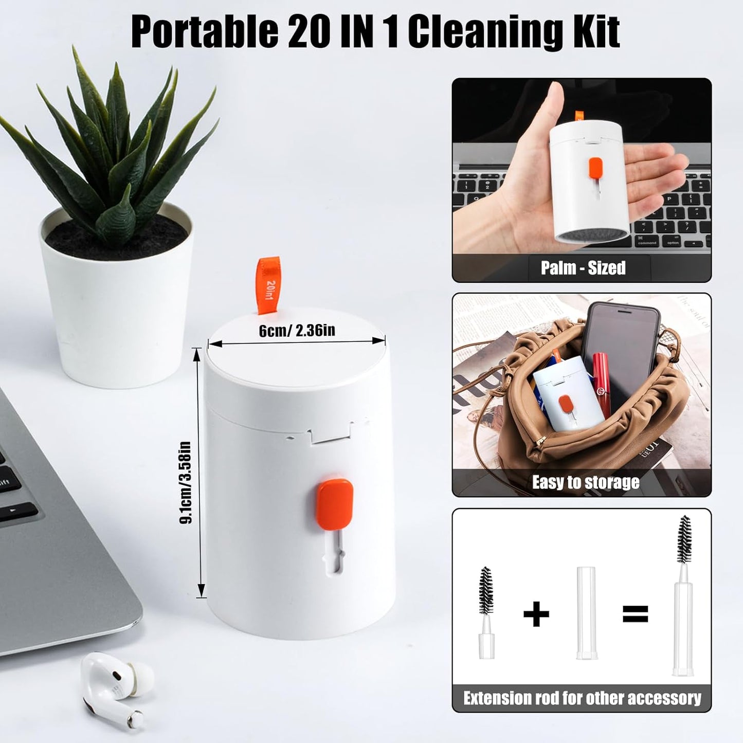 walrfid 2 Pack Laptop Phone Screen Cleaner Kit, Computer Keyboard Brush Cleaning Spray for iPhone AirPods MacBook iPad, 20-in-1 Electronic Device Tool for Camera Earbud TV Tablet Car Screens, White